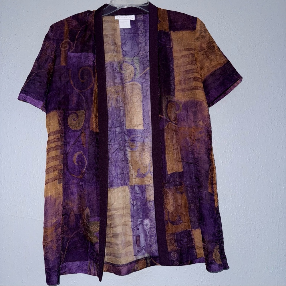 Pride & Joy Women’s Sheer Kimono Swim Coverups Cardigan Purple Brown Sz 8 Petite